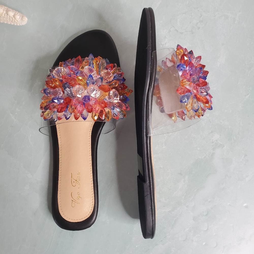 Crystal Embellished Clear Open Toe Slides - Picture 4 of 5